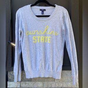 GAP Gray Knit Sweater with Yellow Sunshine State Design
